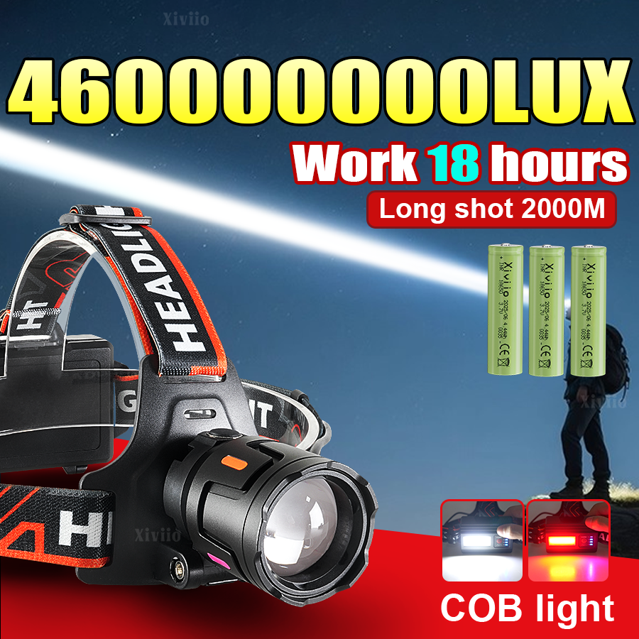Headlamp Tactical Bright - 460000000LUX Ultra Bright Rechargeable Headlamps Zoomable
